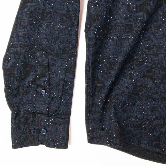 Murano Shirt Men's XL Slim Fit Button Up Oxford Black Blue Geometric Cotton - Picture 2 of 10